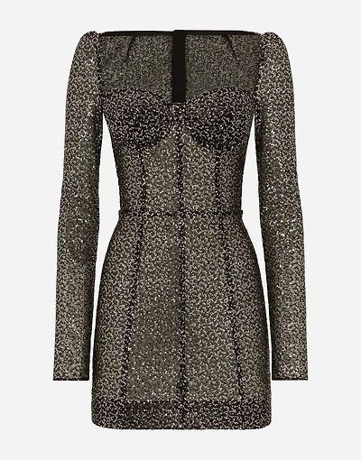 Short long-sleeved sequined corset dress
