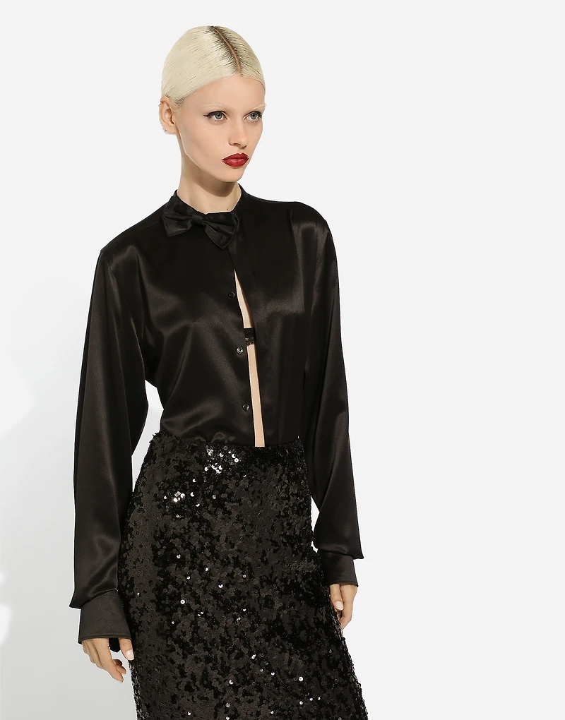 Satin shirt with bow-tie detailing