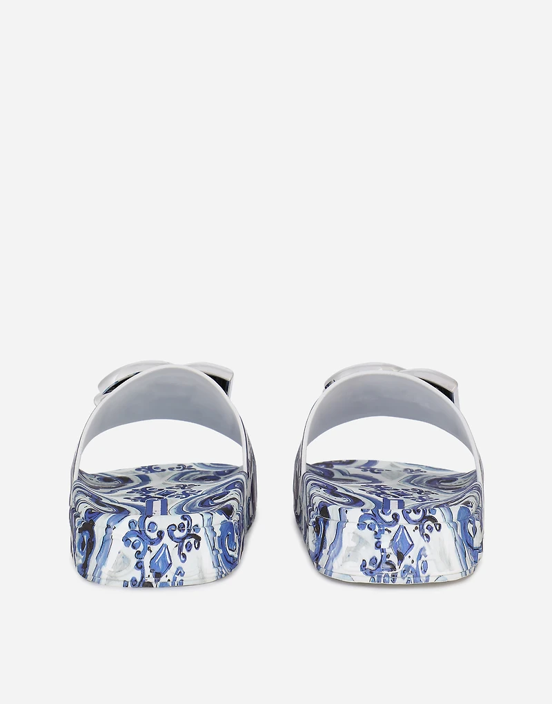 calfskin beachwear sliders majolica-design rubberized