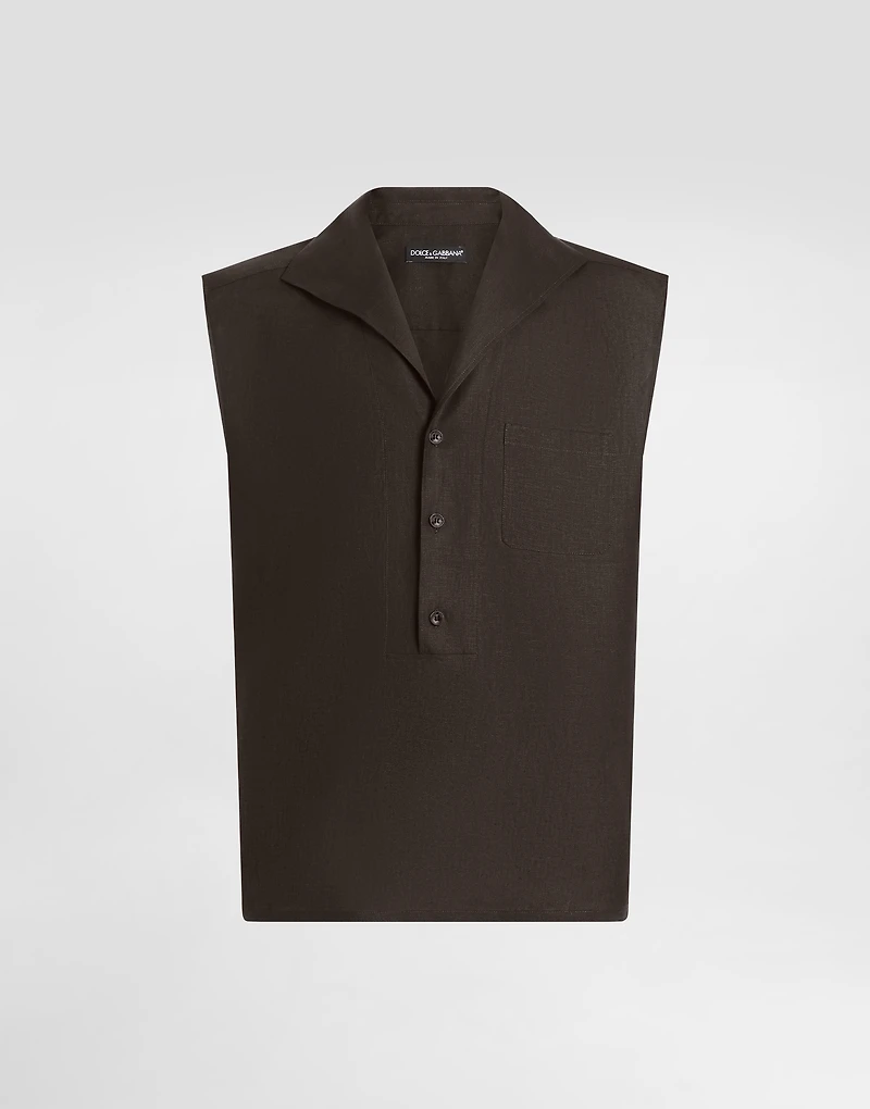 Three-button sleeveless linen shirt