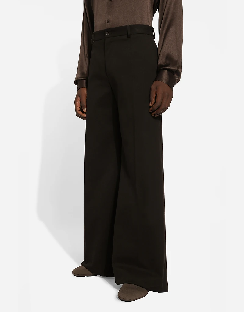 Wide-leg stretch cotton pants