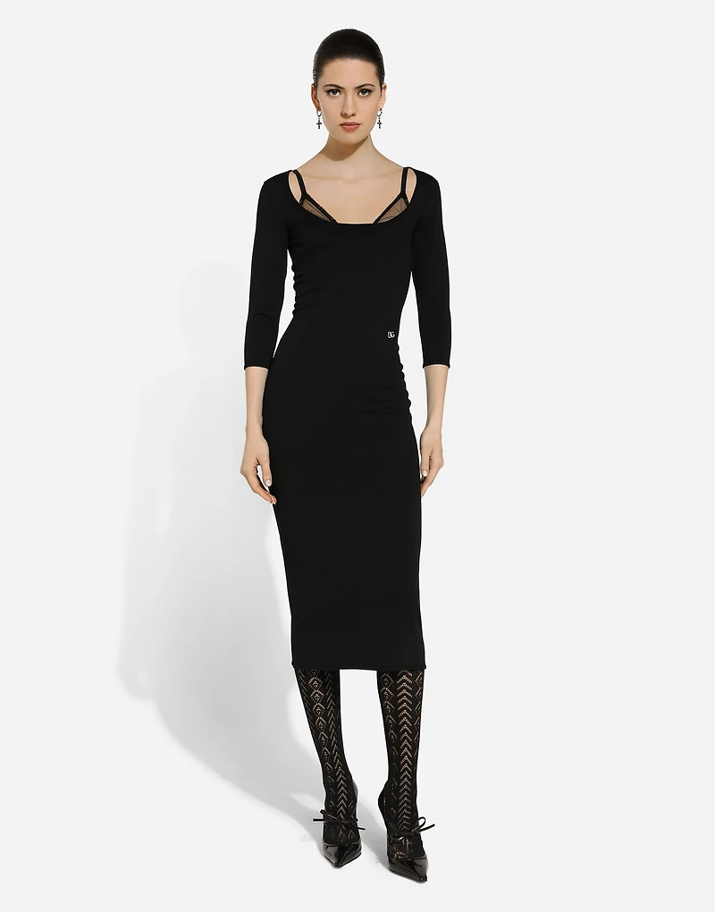 Calf-length viscose knit dress