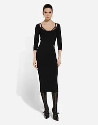Calf-length viscose knit dress