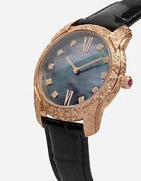 DG7 Gattopardo watch in red gold with black mother of pearl and diamonds
