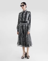 Chiffon calf-length circle skirt with fur print