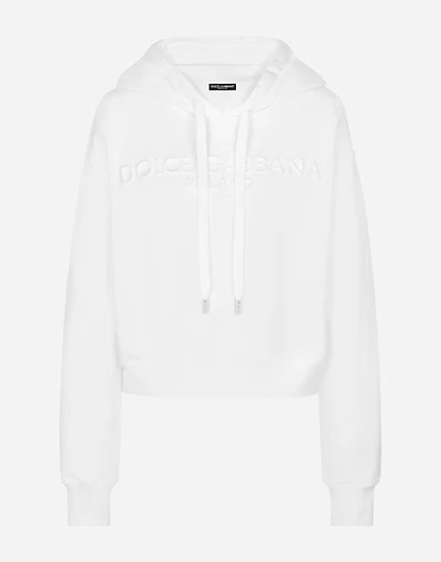Jersey hoodie with embossed logo