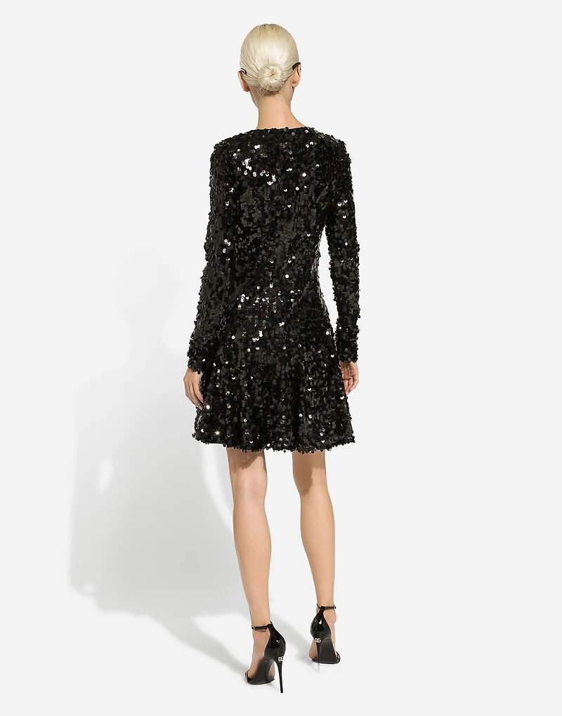 Short long-sleeved sequined dress