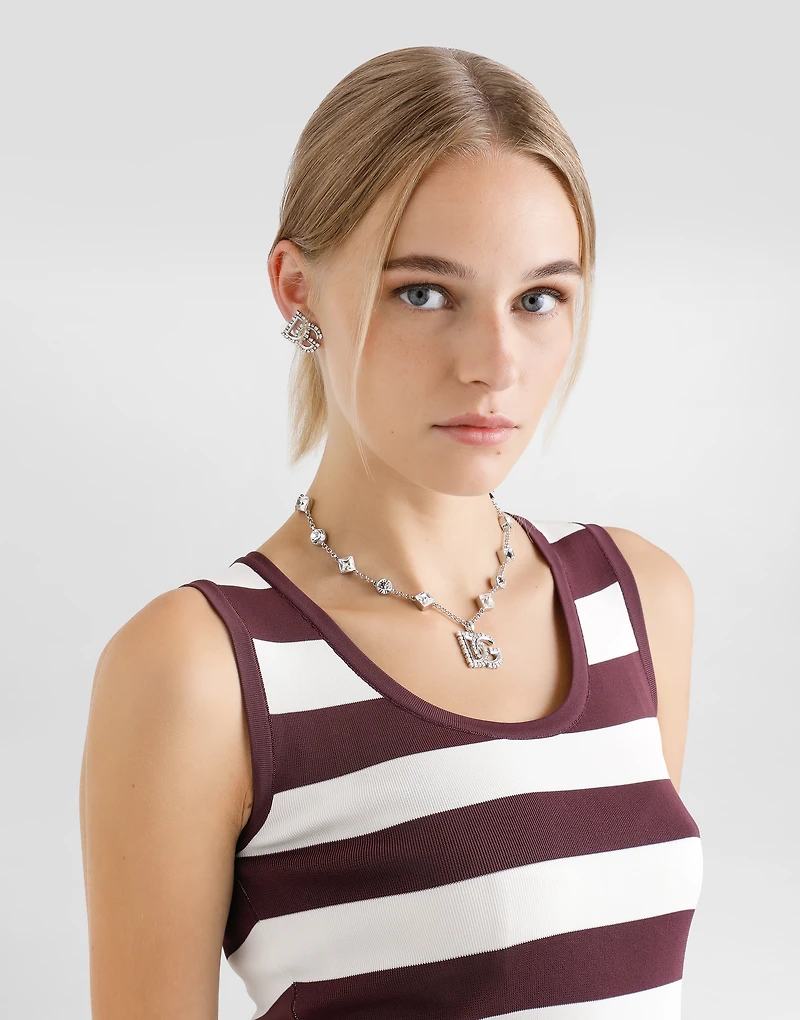 Fine link necklace with rhinestone-detailed DG logo and accents