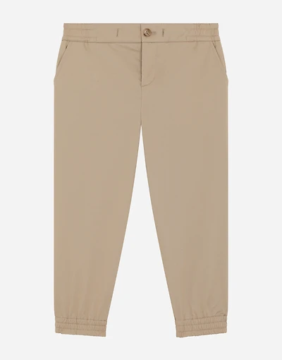 Stretch gabardine pants with logo tag