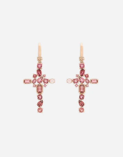 Rainbow Monochrome Earrings 18 carat red gold and pink tourmalines