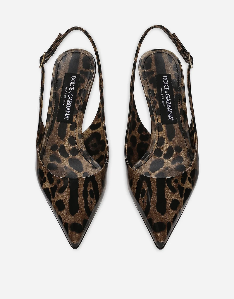 Printed polished calfskin slingbacks