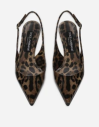 Printed polished calfskin slingbacks
