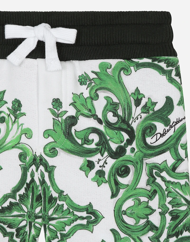 Jersey shorts with green majolica print