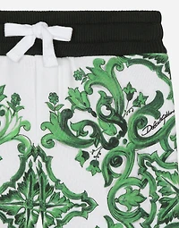 Jersey shorts with green majolica print