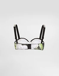 Sequin-embroidered satin balconette bra with gardenia print