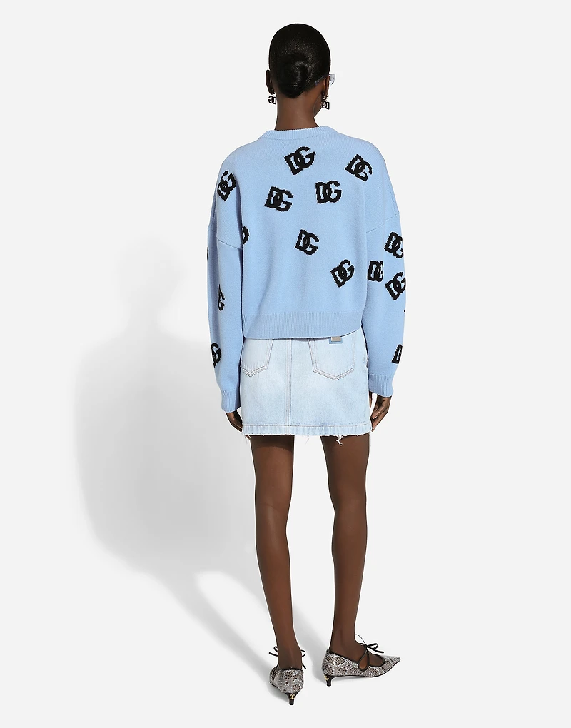 Wool round-neck sweater with DG logo inlay