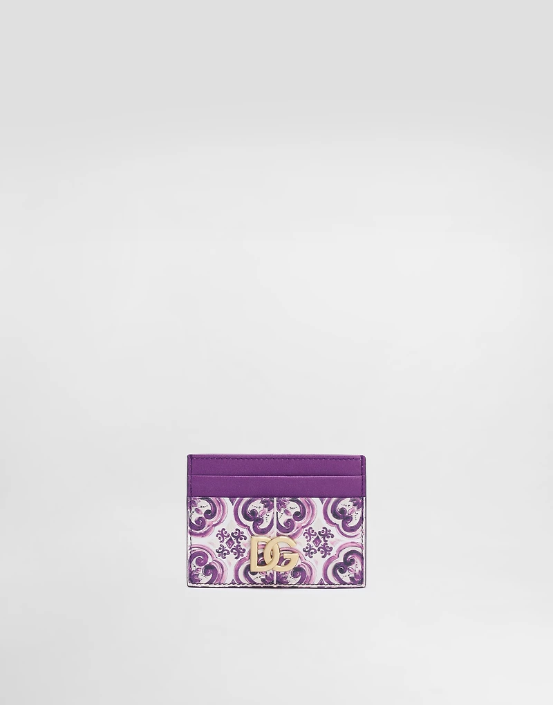Majolica-print calfskin card holder