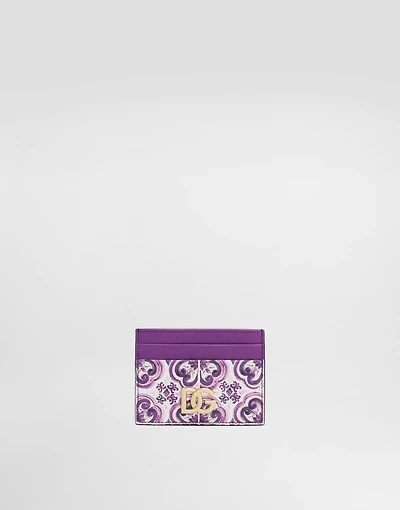 Majolica-print calfskin card holder