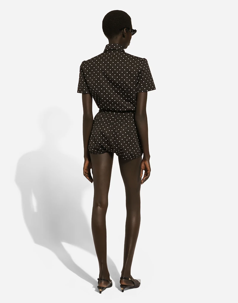 Cotton playsuit with polka-dot print
