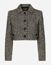 Short wool micro-tweed jacket