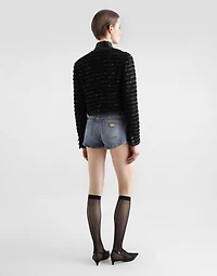 Short single-breasted tweed jacket with micro-sequin embellishment