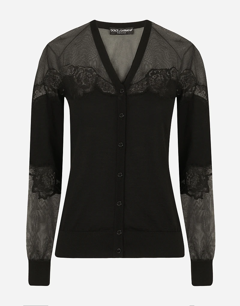 Cashmere, tulle and silk cardigan with lace