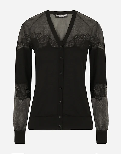 Cashmere, tulle and silk cardigan with lace