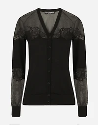 Cashmere, tulle and silk cardigan with lace