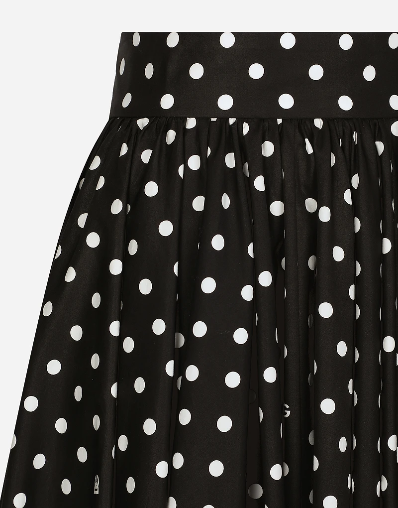 Cotton calf-length circle skirt with polka-dot print