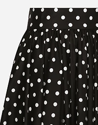 Cotton calf-length circle skirt with polka-dot print