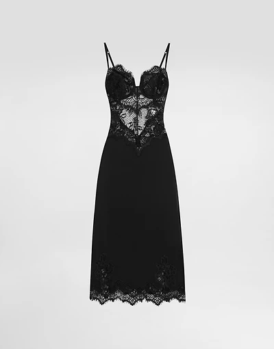 Lace and charmeuse calf-length slip dress