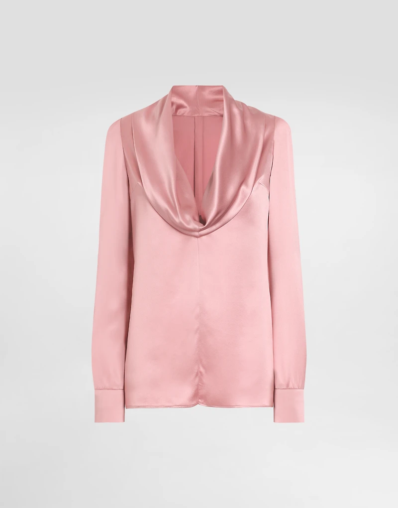 Silk satin blouse with shawl neck