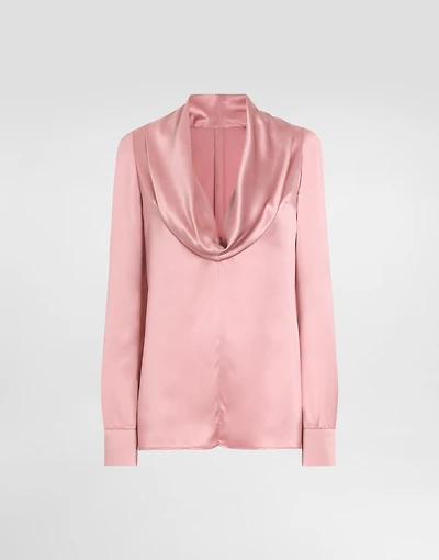 Silk satin blouse with shawl neck