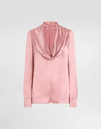Silk satin blouse with shawl neck