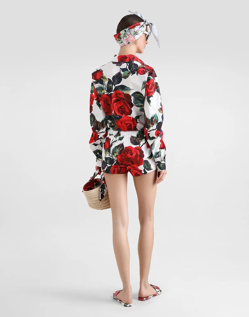 Rose-print cotton shorts