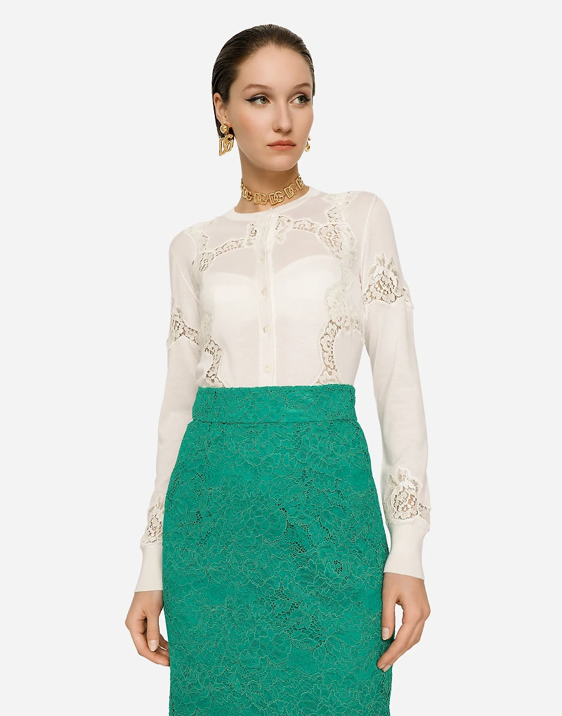 Cashmere and silk cardigan with lace inlay