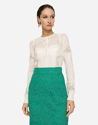 Cashmere and silk cardigan with lace inlay