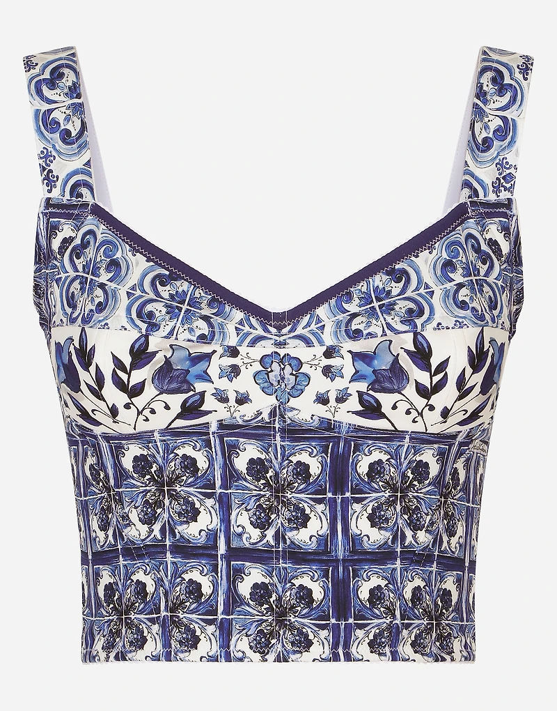 Majolica-print charmeuse corset