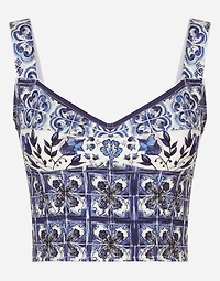 Majolica-print charmeuse corset