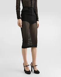 Mesh calf-length skirt