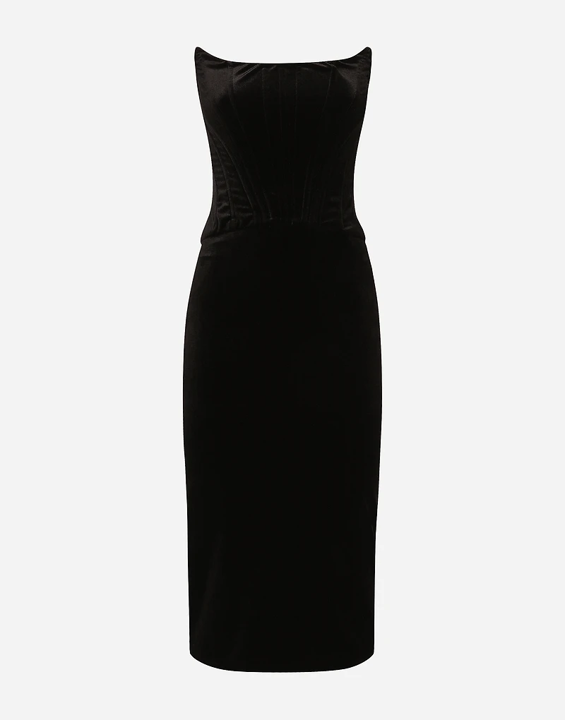 Velvet calf-length corset dress