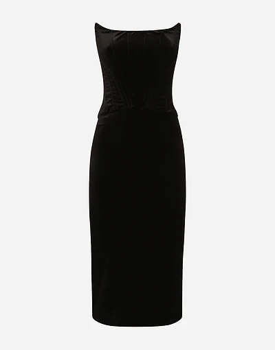 Velvet calf-length corset dress