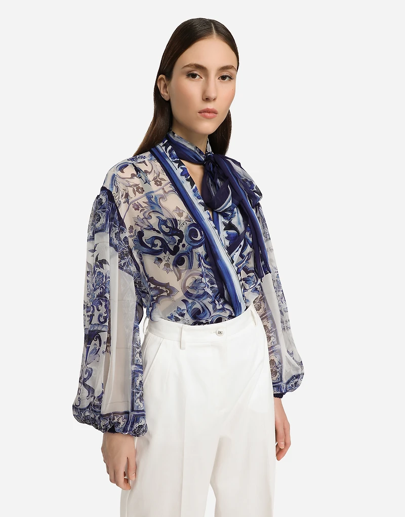 Majolica print chiffon shirt