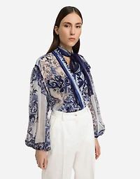 Majolica print chiffon shirt