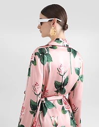 Rose-print satin pajama shirt