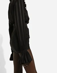 Silk jacquard shirt with pleated cuffs and collar