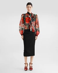 Chiffon pussy-bow shirt with floral print