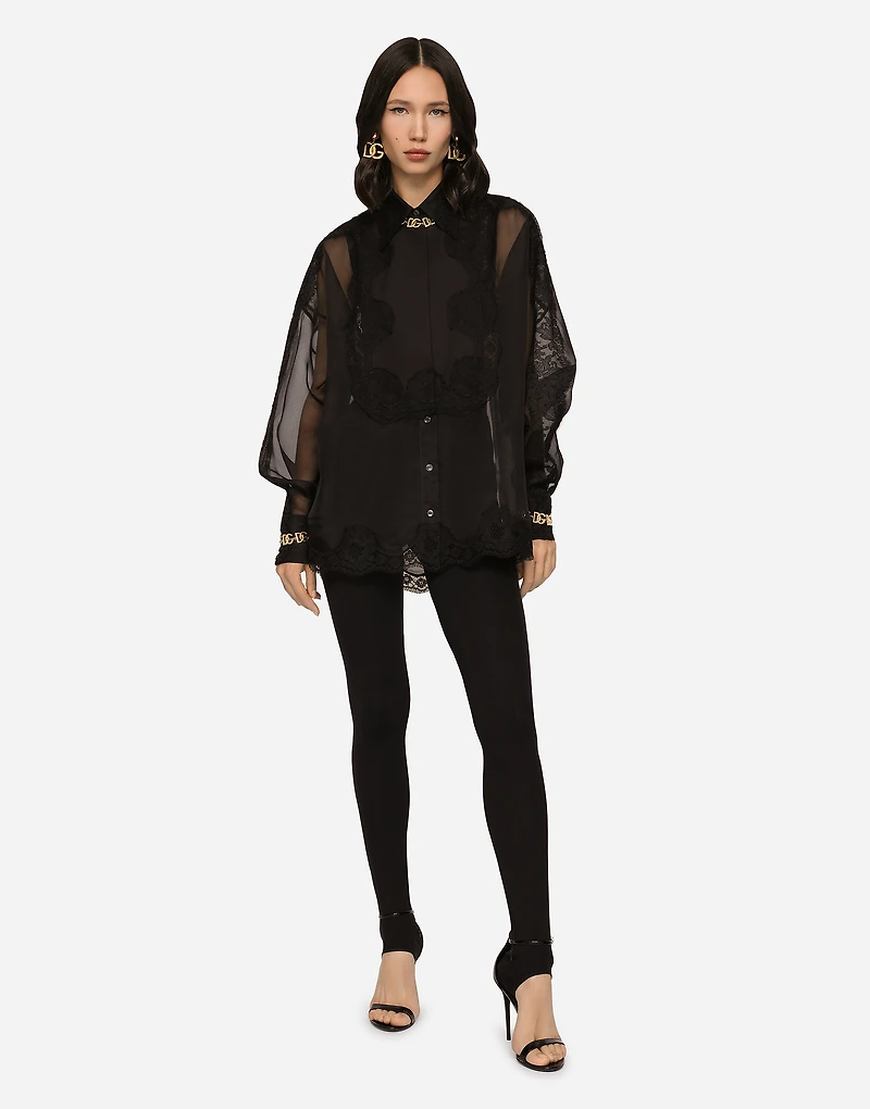 Organza tuxedo shirt with lace inserts