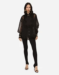 Organza tuxedo shirt with lace inserts