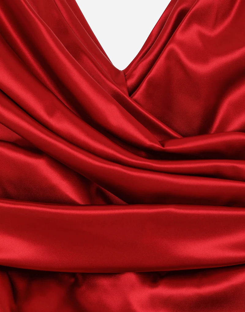 Satin draped calf-length dress
